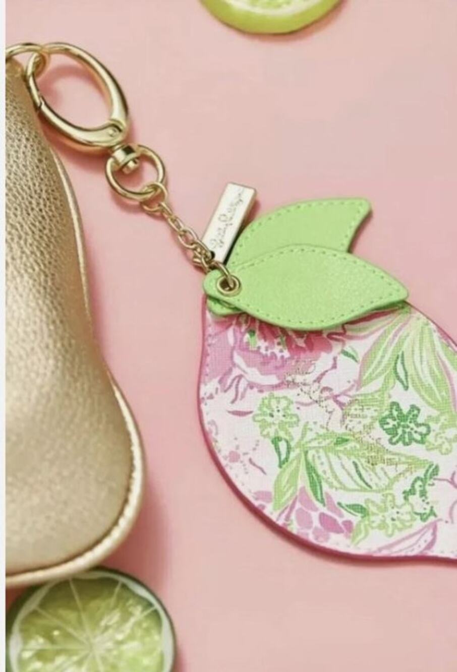 Lilly Pulitzer Koala Me Maybe Lemon Bag Charm Keychain Floral Green Leaf GWP htf
